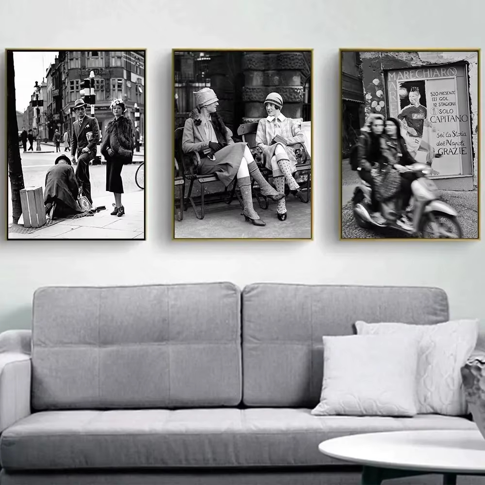 Photography Black And White - Modischer Schwarz-Weiß-Vintage-Fotodruck, Italien, Paris, Straßendruck, Poster,