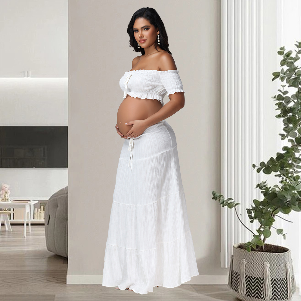 Photography Youtube - Umstandsfotografie-Kleid-Sets, 2-teilig, sexy Rüschen, kurze Ärmel,
