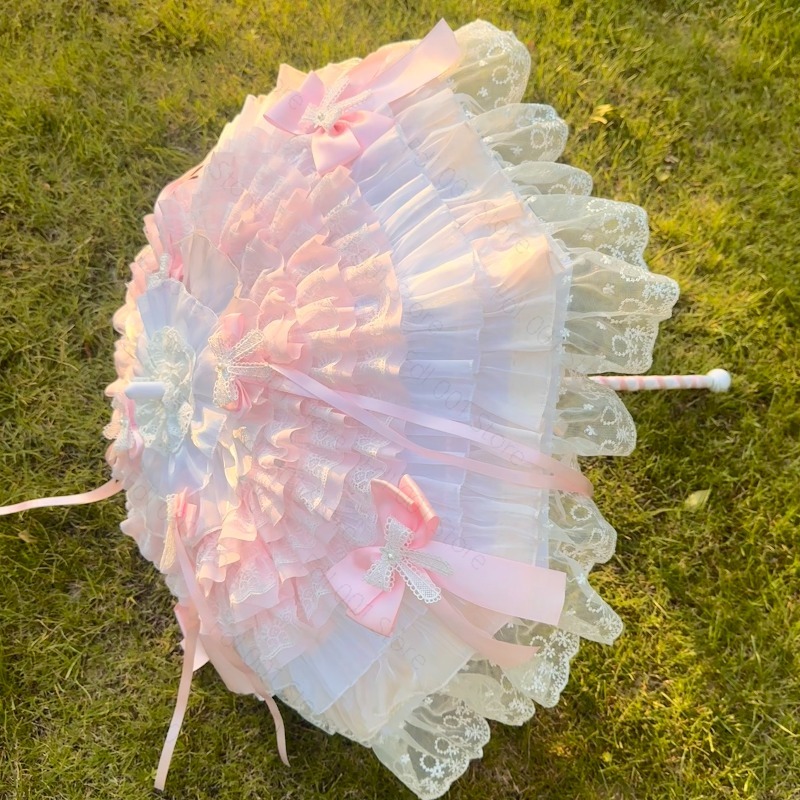 Photography Umbrella - Rosa-weißer Schmetterlings-Regenschirm, handgefertigte Spitze, Foto-Requisite für
