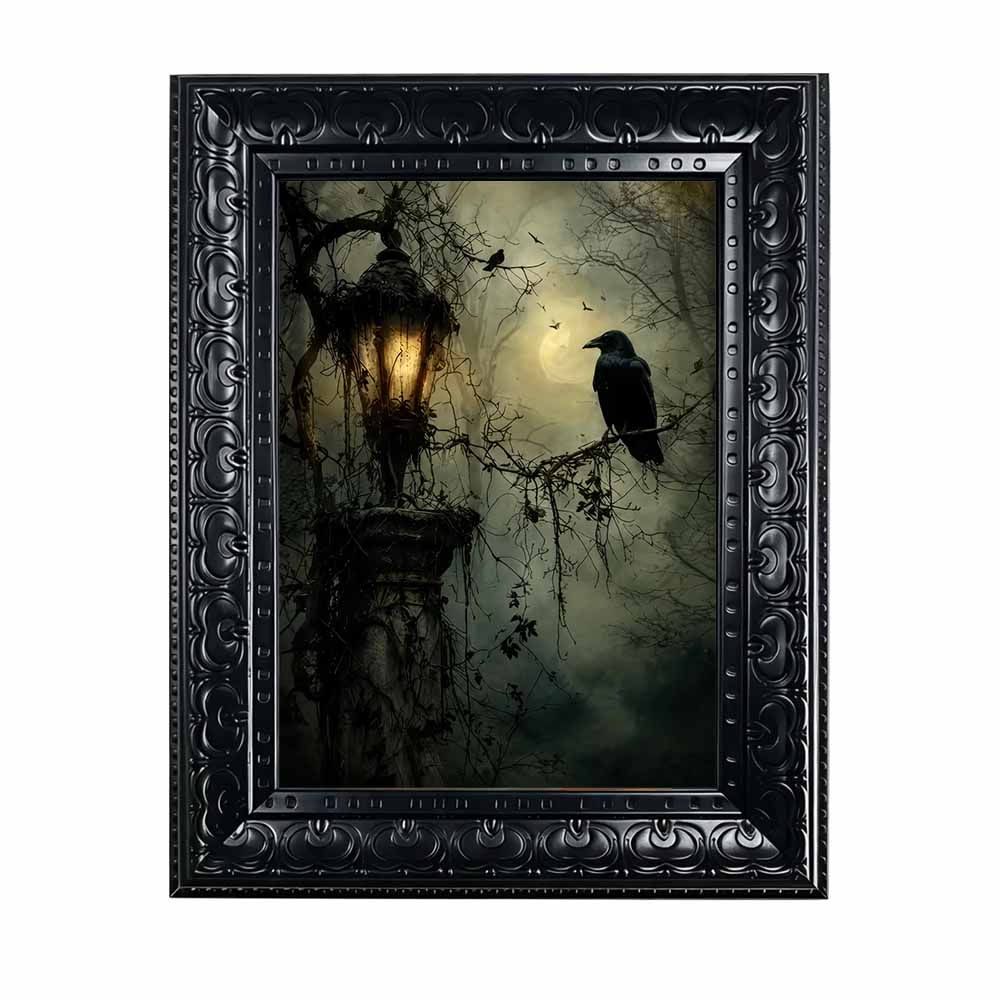 Photography Pose - Halloween-Wandkunst, gerahmter Leinwand-Wandbild mit gotischem Krähendesign