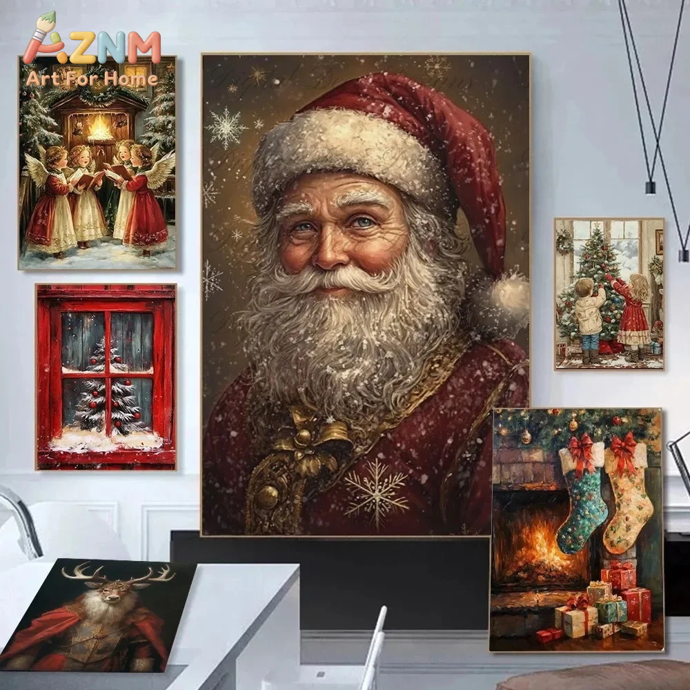 Photography Pose - Vintage Weihnachts-Posterdruck für Wohnzimmer Winter Weihnachten