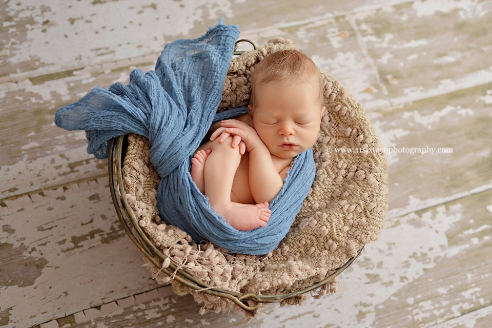 Photography Newborn - Baby-Pucktuch aus Denim-Blau-Gaze, Neugeborenen-Fotografie-Requisite, Mehrlagig