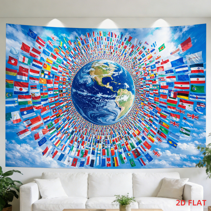 Photography Mapped - VIKAMA Weltkarten-Wandteppich mit Flaggen, großer Erd-Wandbehang,