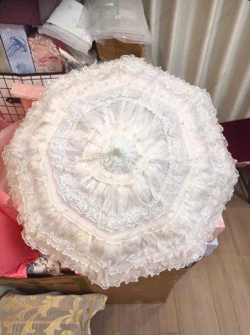 Photography Umbrella - Handgefertigter gotischer Lolita-Regenschirm mit dunklen Federn,