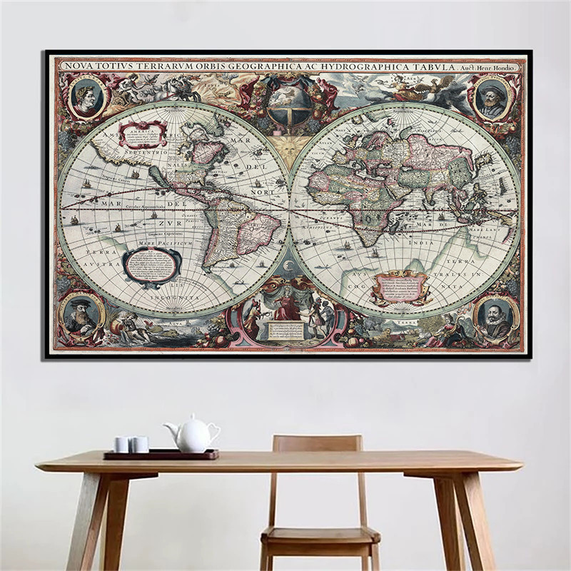 Photography Mapped - Retro Weltkarte Nautische Ozeankarte Leinwandbild Wandkunst