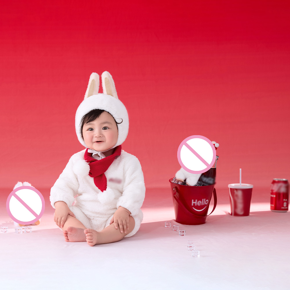 Photography Day - Baby 100-Tage-Meilenstein-Fotografie-Outfit: Weißer Plüsch-Hasenhut + Overall